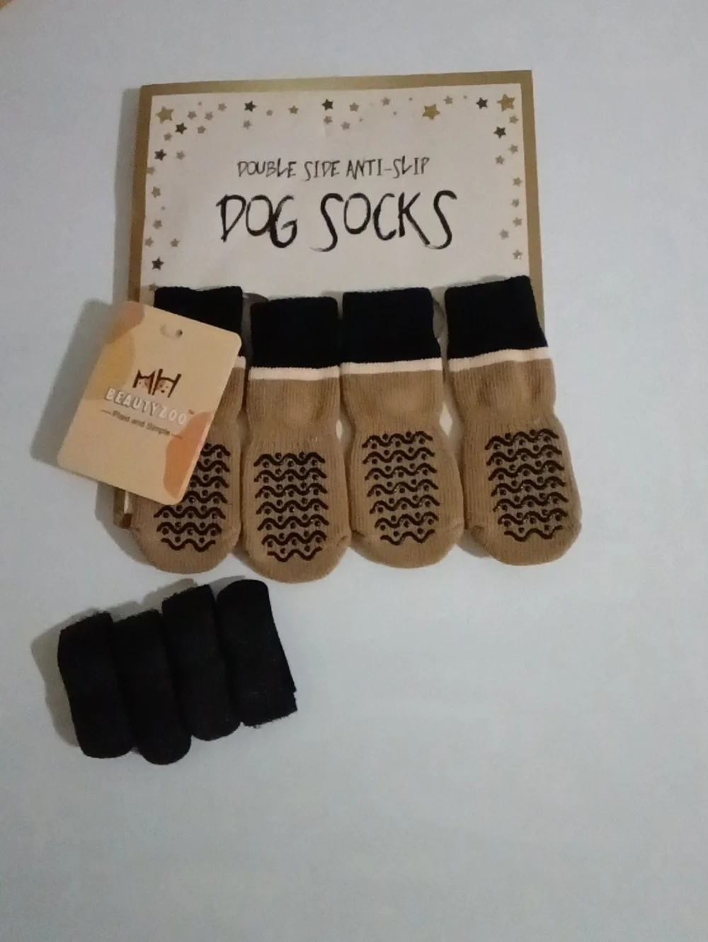 Double Side Anti-Slip 🐶 Dog Socks Paw 🐾 Protection Khaki Size S